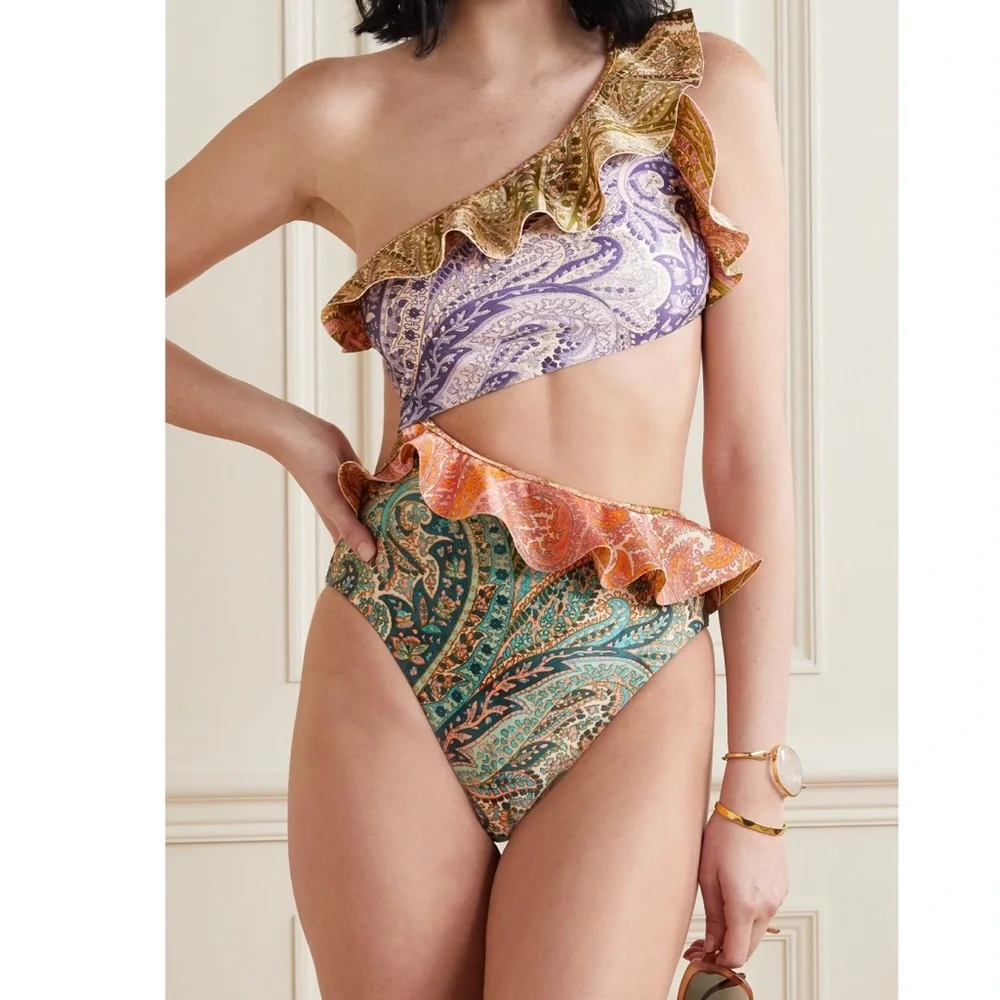 Zimmermann Brighton one shoulder ruffle swimsuit AU size 3 - Picture 4 of 11